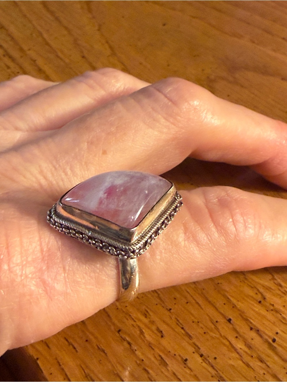 Size 7 Pink Opal Triangle Ring